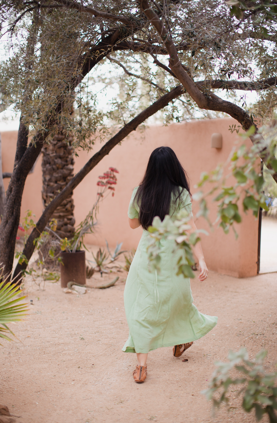 button up green dress, midi length green dress, green able dress