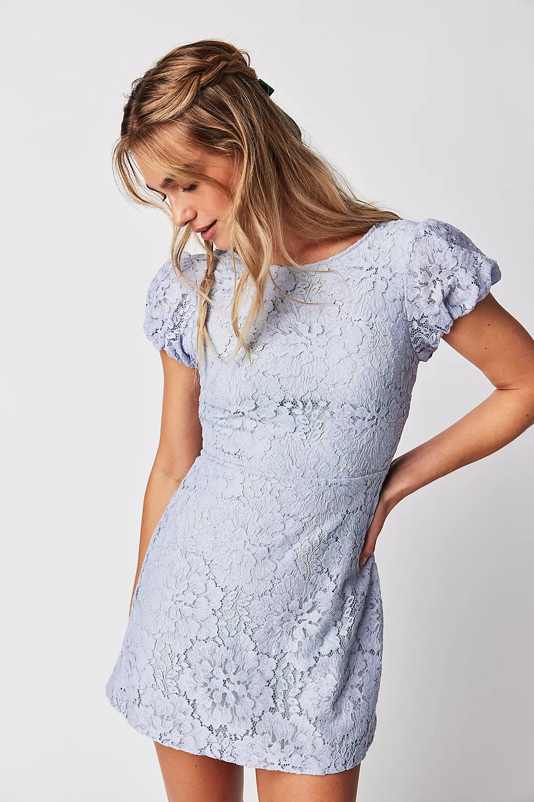 lavender lace dress, lavender mini dress, floral lace mini dress