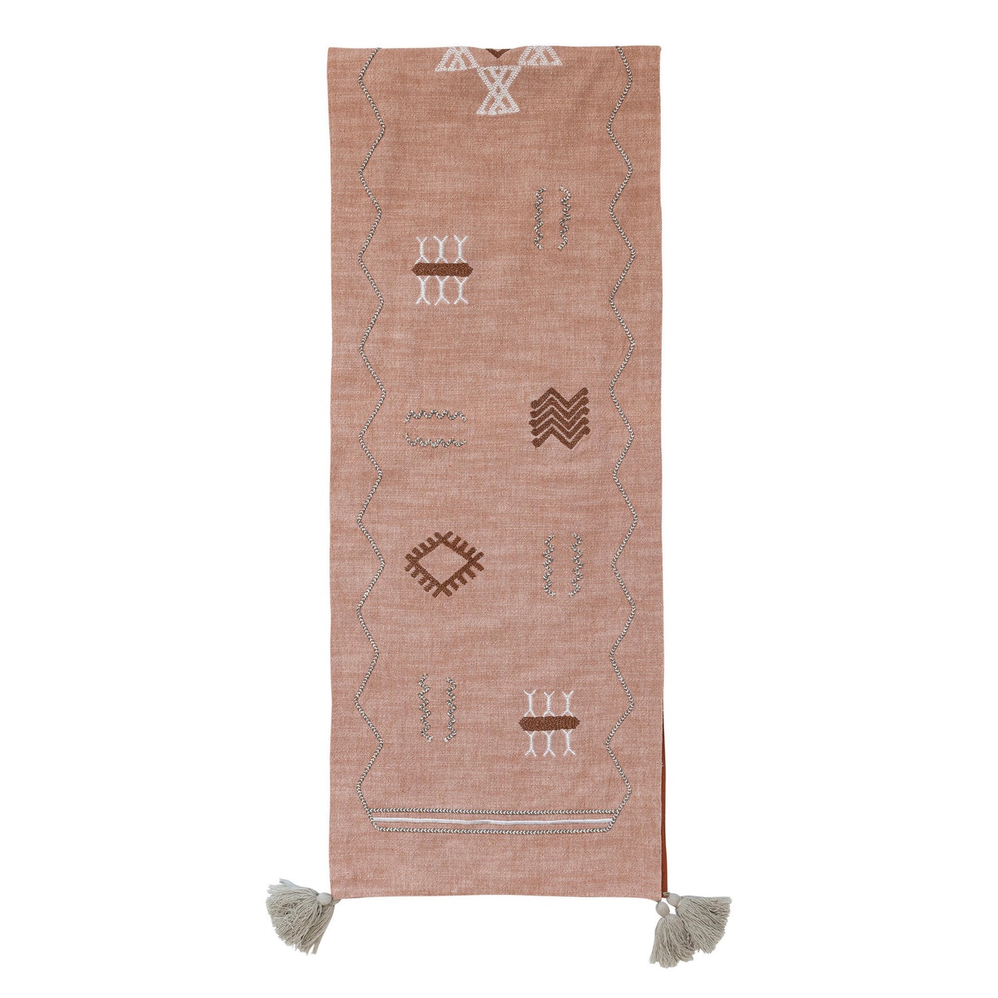 Table Runner w/ Embroidered Moroccan Design & Tassels - Shop Wild Ivy