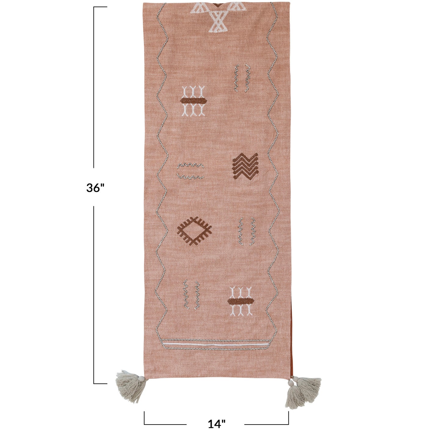 Table Runner w/ Embroidered Moroccan Design & Tassels - Shop Wild Ivy