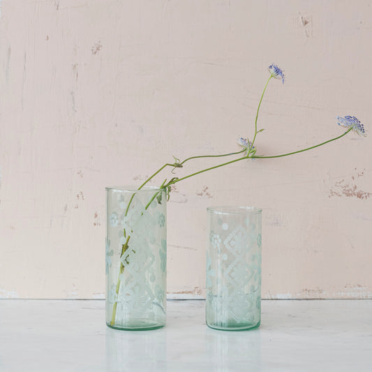 Recycled Etched Glass Hurricane/Vase - Shop Wild Ivy