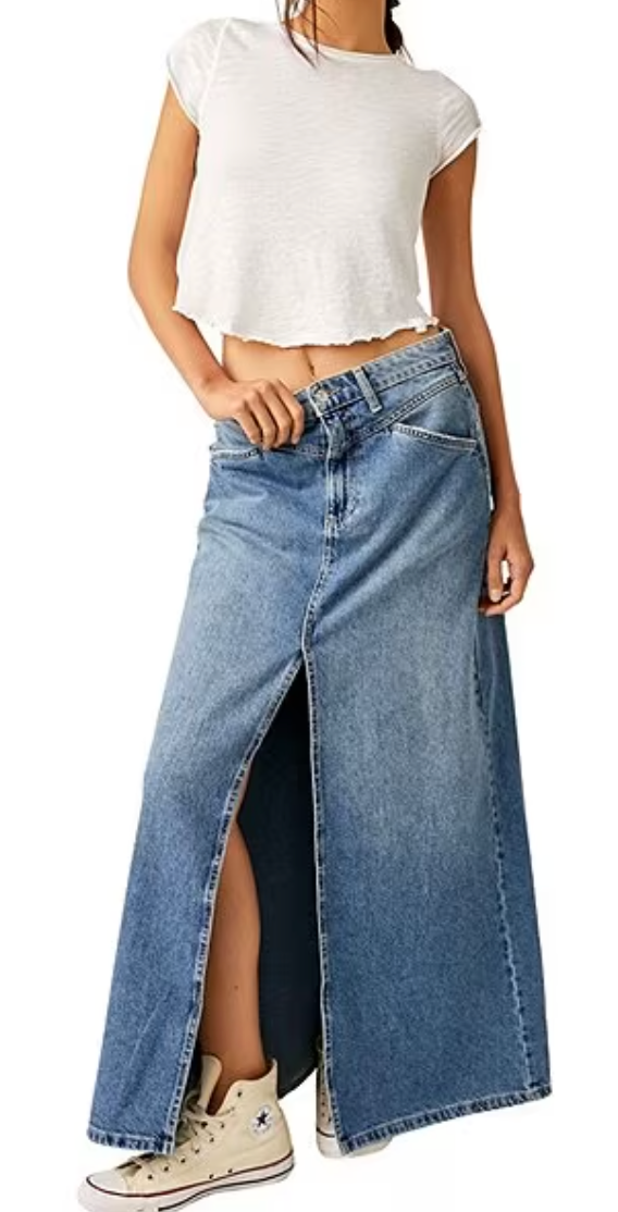 Come As You Are Denim Maxi Skirt in Sapphire Blue by Free People - Shop Wild Ivy
