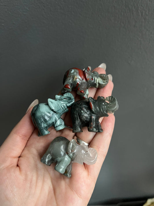 Bloodstone Jasper Crystal Elephant Carving