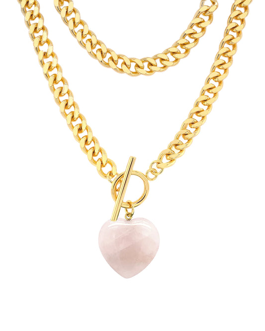 heart crystal necklace with gold chain