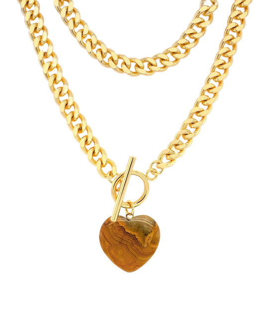heart crystal necklace with gold chain