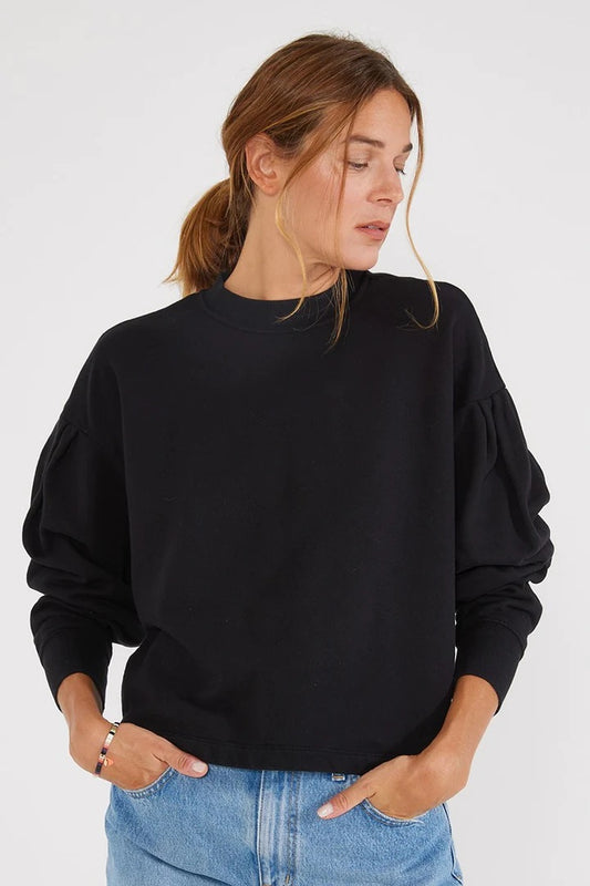 Jael Pleat Sleeve Sweatshirt in Black - Shop Wild Ivy